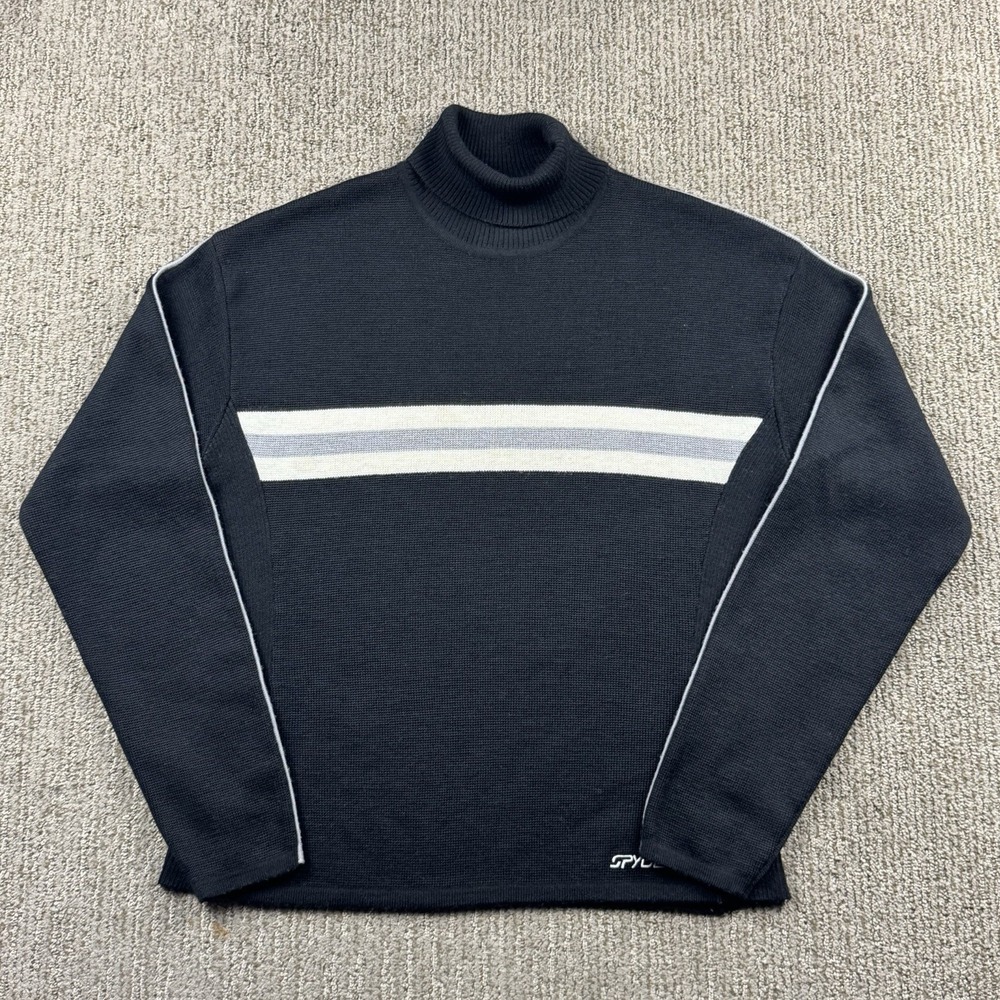 VTG Spyder Womens M Wool Blend Turtleneck Sweater Pullover Black Stripe
